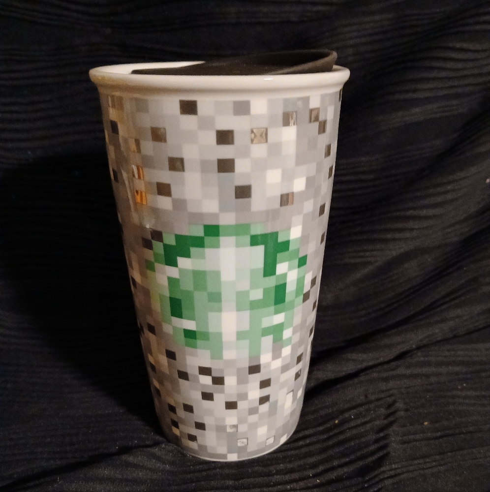 Starbucks & Rodarte 2012 collab pixel Minecraft travel ceramic cup (121924E)